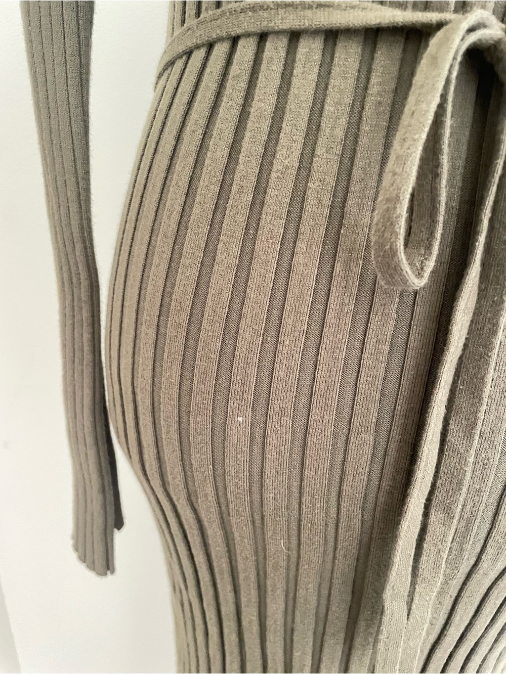 Quince Cotton Cashmere Ribbed Long Sleeve Crew Midi Dress in Olive Size Small - Picture 8 of 9